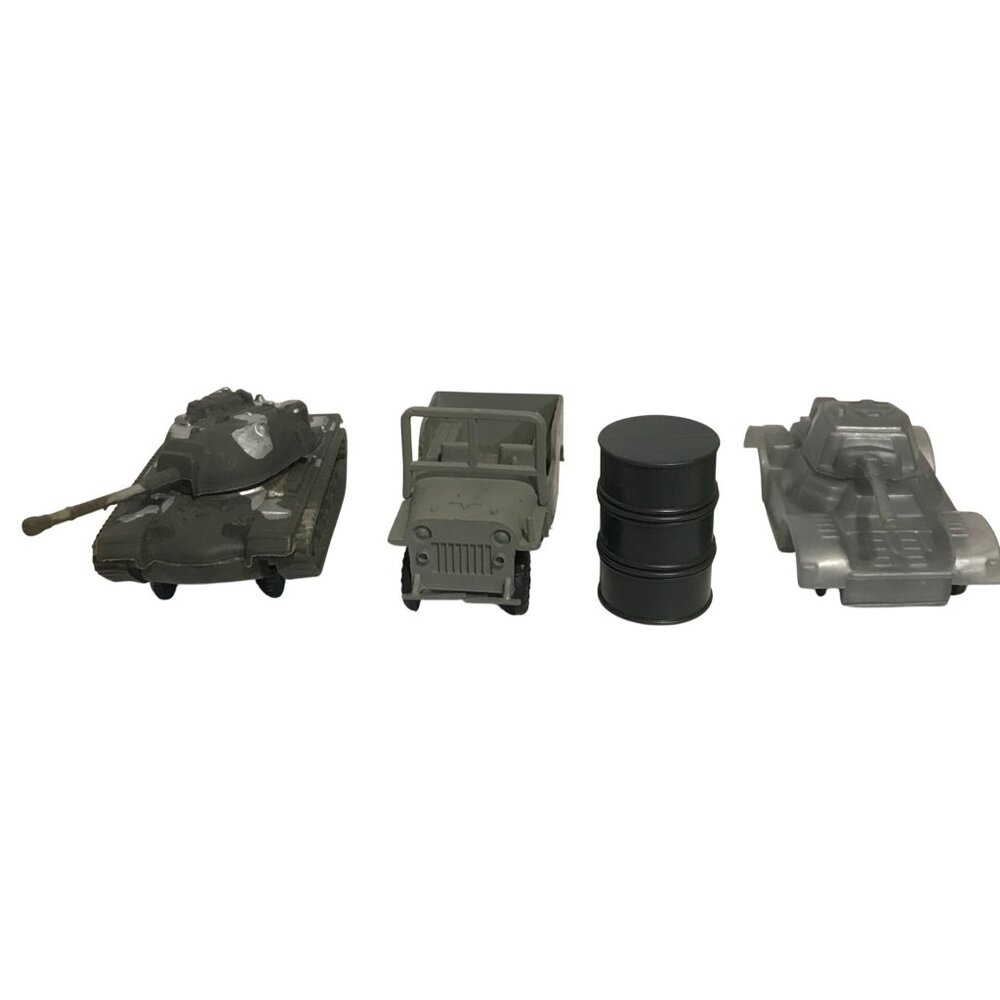 Vintage Military Vehicle Set Tank Jeep Armoured Car and Barrel